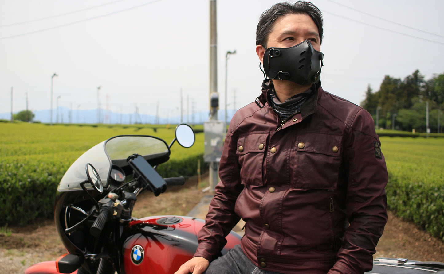 【予約販売】ライダーの顔を厳つく格好良く!本革フェイスマスク ジェットヘルメット取付 マスク装着が選べる