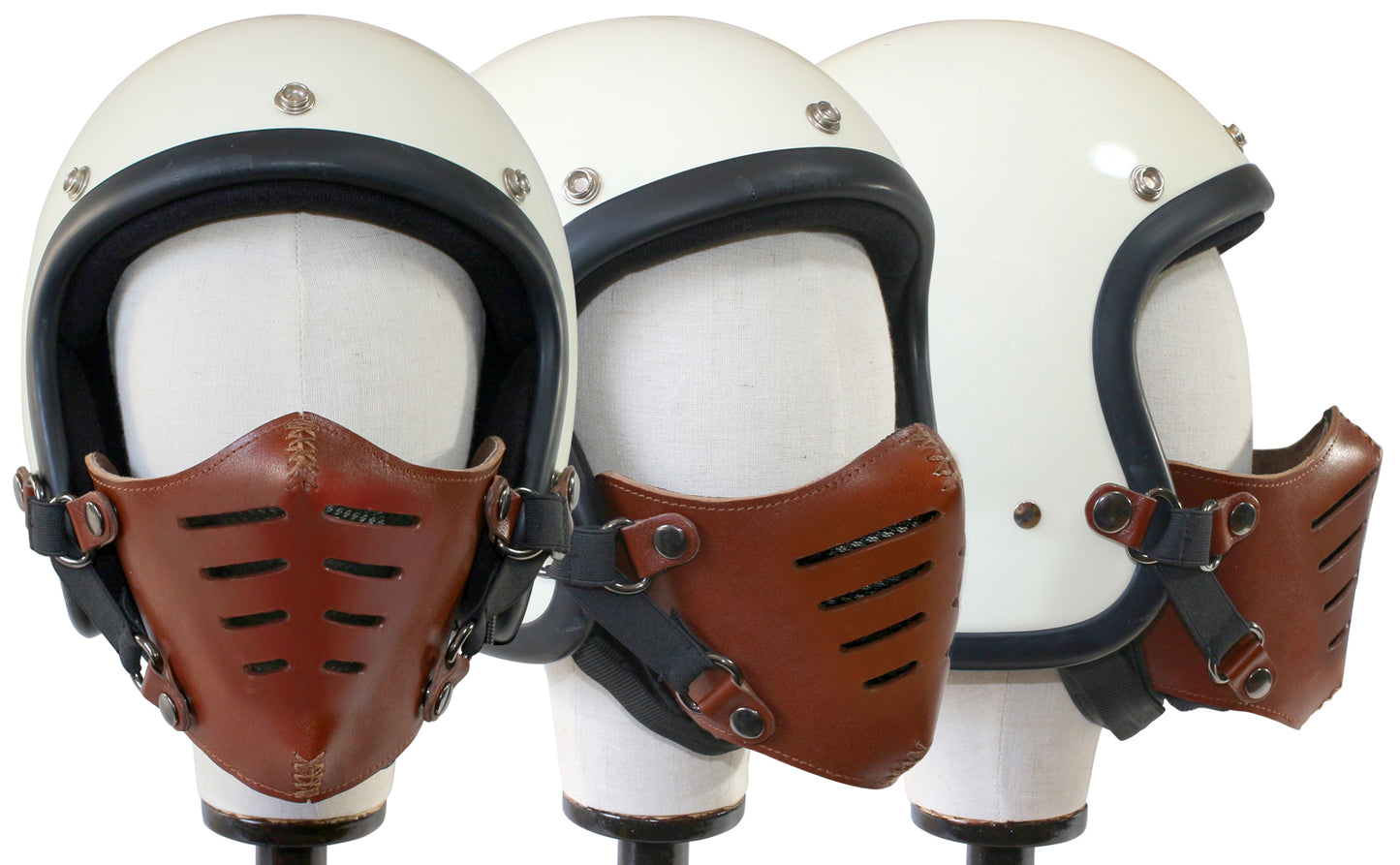 【次回入荷2026年1月】ライダーの顔を格好良く守る!防寒、虫、飛び石避け 本革フェイスマスク Bobber Nose(8スリット) ジェットヘルメット取付 マスク装着が選べる