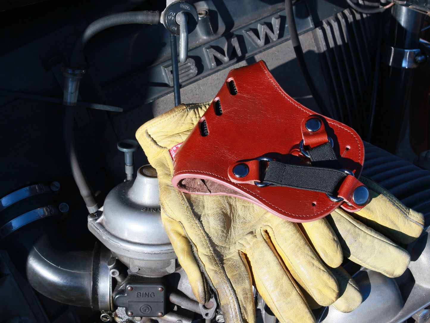 本革ライダースフェイスマスク 6H レイブン ブラウン