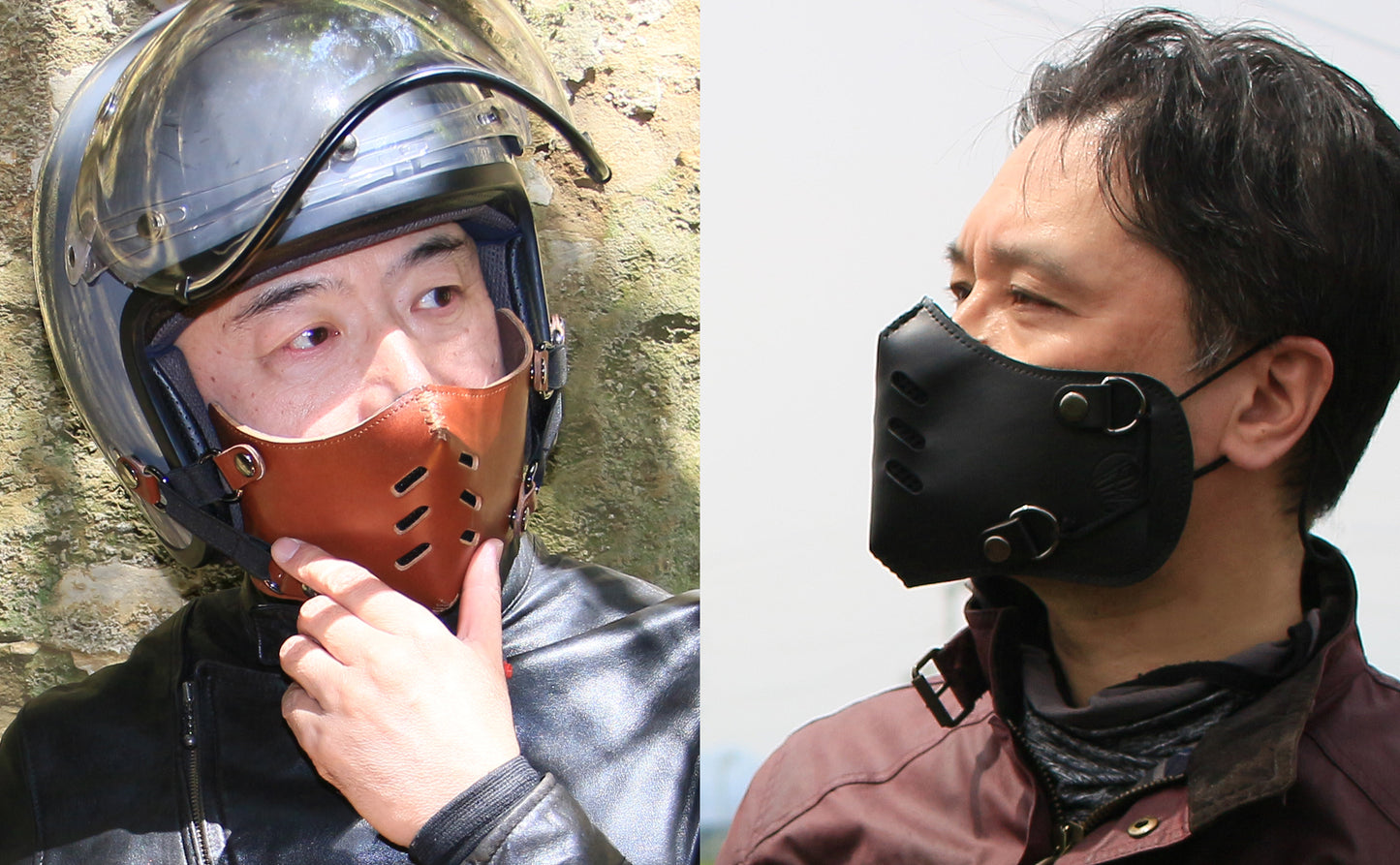 【予約販売】ライダーの顔を厳つく格好良く！本革フェイスマスク ジェットヘルメット取付 マスク装着が選べる