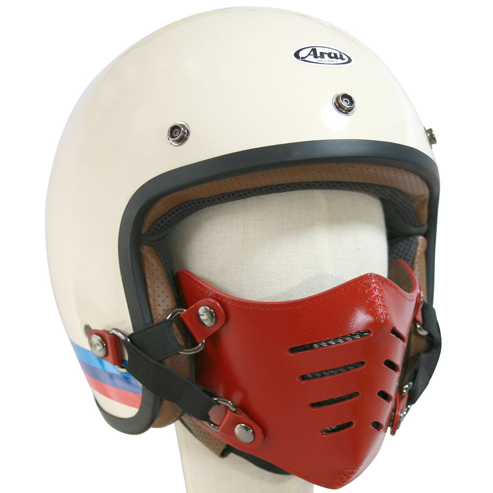 ライダーの顔を格好良く守る！防寒、虫、飛び石避け 本革フェイスマスク Bobber Nose（8スリット） ジェットヘルメット取付 マスク装着が選べる